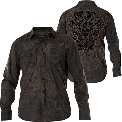 Affliction Shirt Conjure Button-down Print with skull and roses