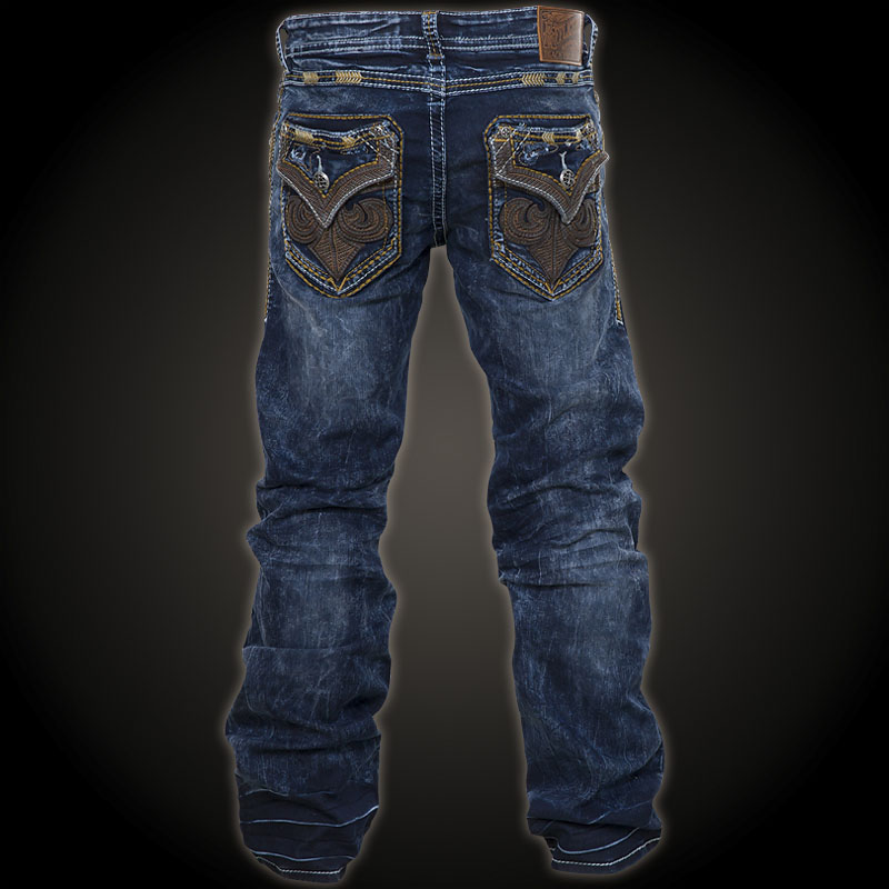 Affliction Jeans Blake Burning Valdez with faux leather applications