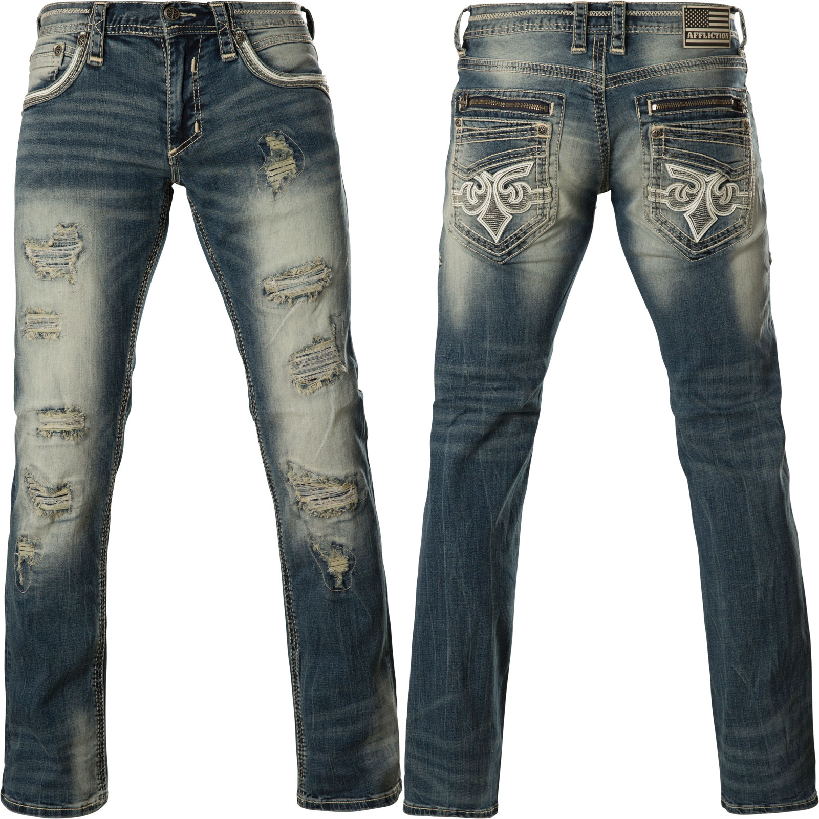 Affliction Jeans Ace Armory Jacksonville with holes and tears