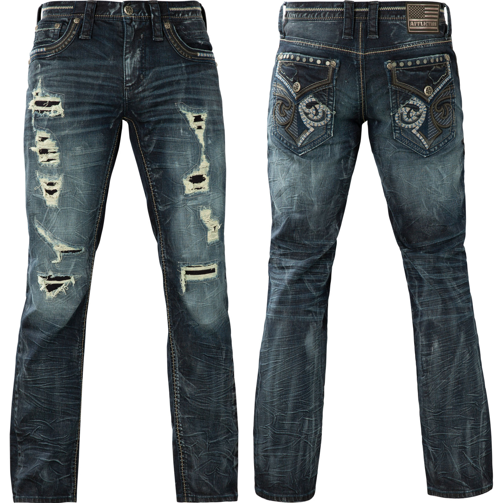 Affliction Jeans Gage Parallel Baron with decorative faux leather ...