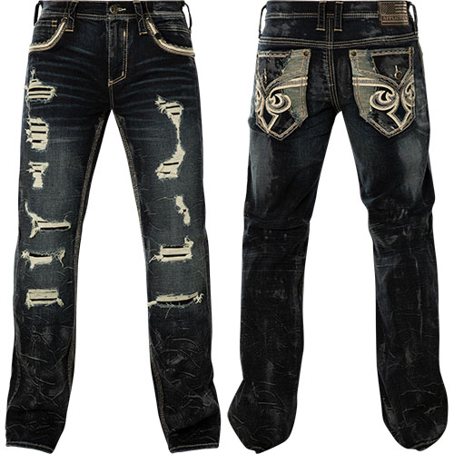 Affliction Jeans Blake Baron with decorative faux leather details ...