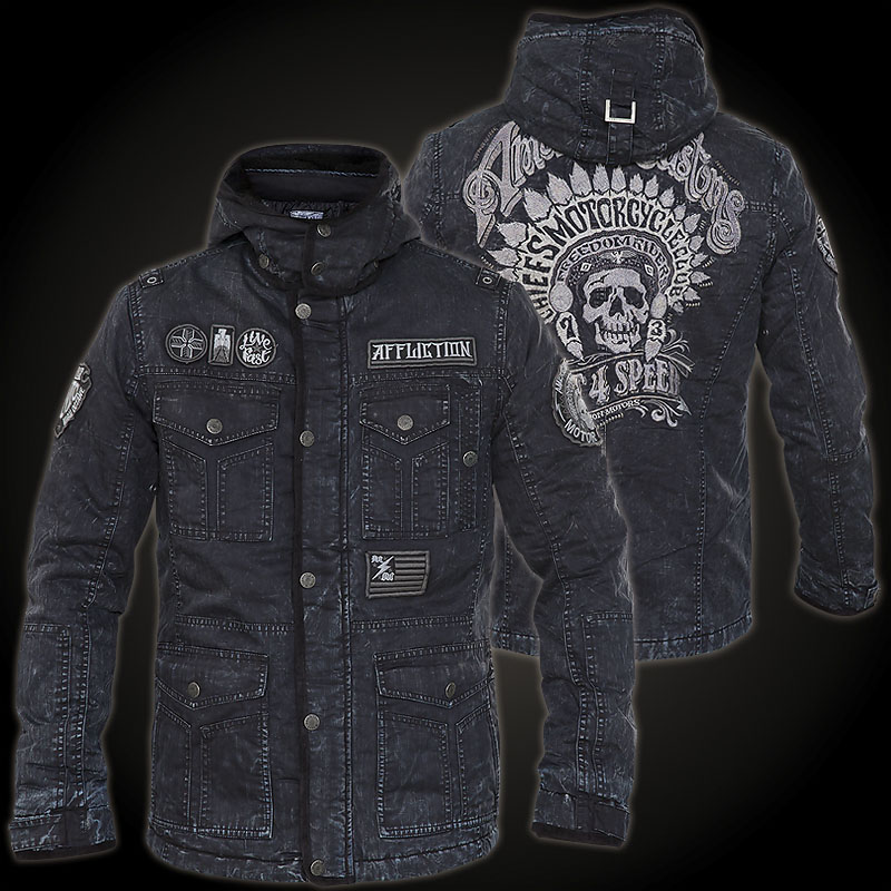 Affliction Jacket Hysteria Parka with a detailed Native American head