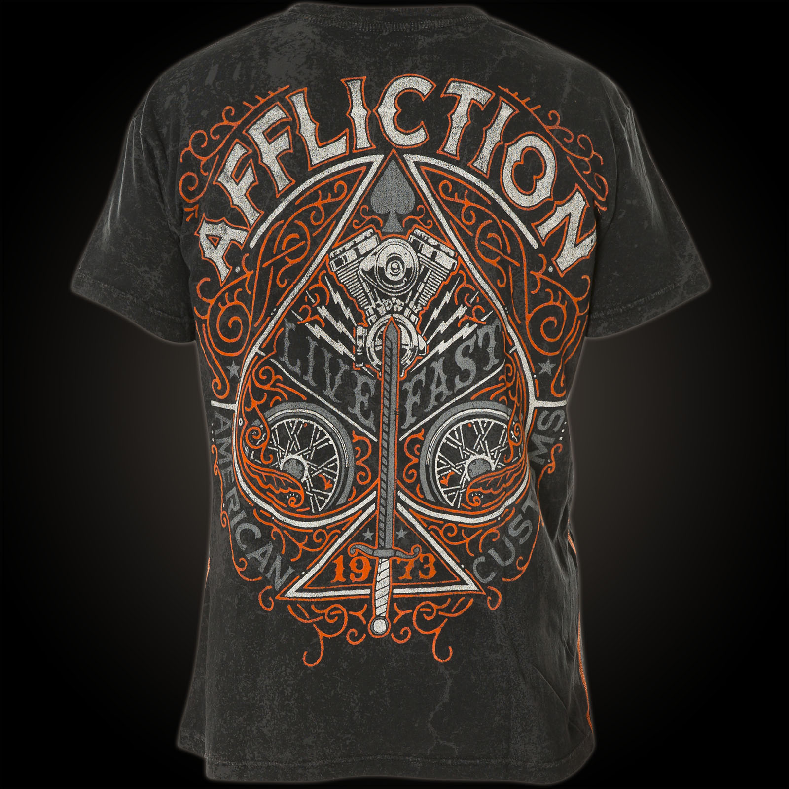 Affliction V Spade T-shirt with a decorated spade and sword