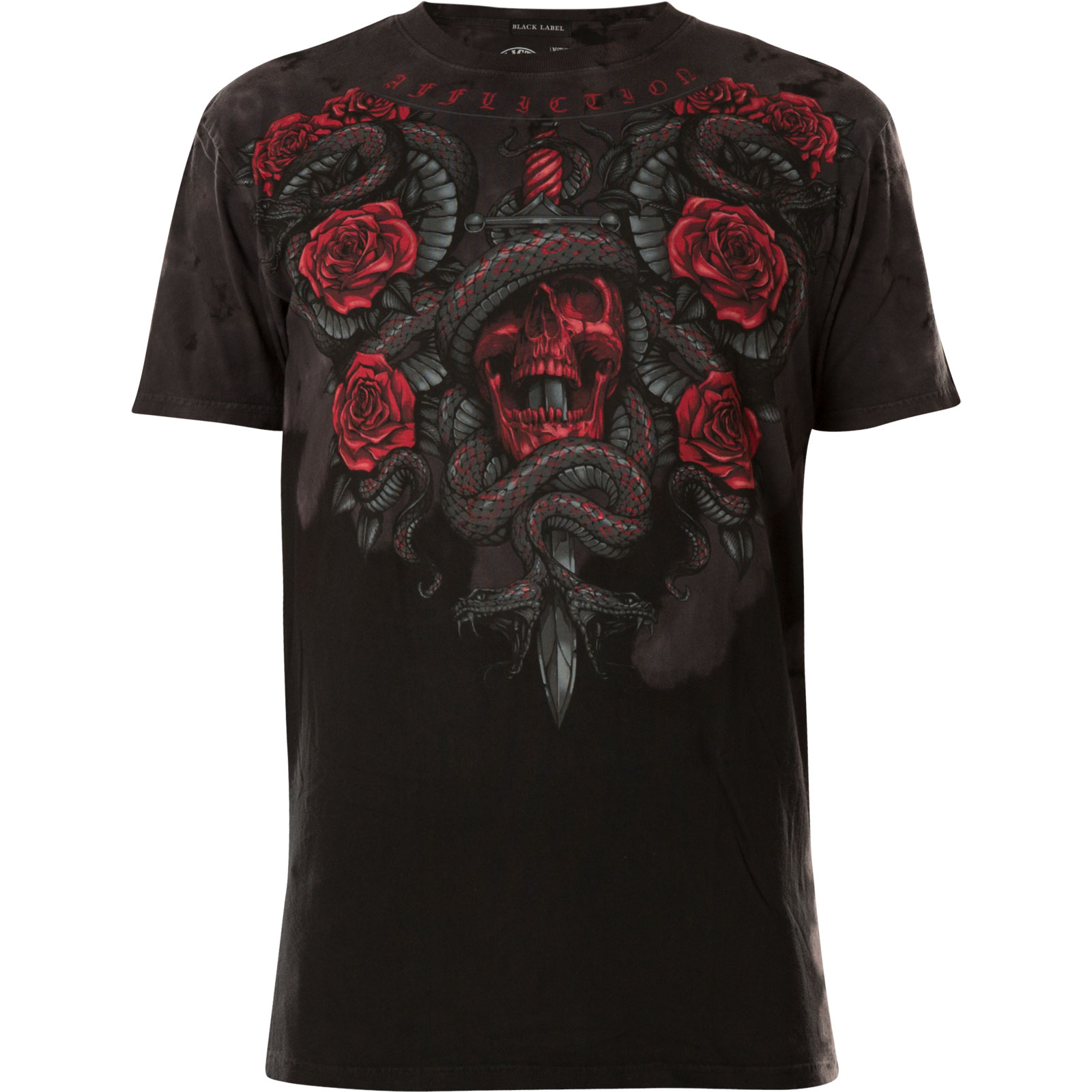 Affliction Forged In Venom T-Shirt featuring a skull, cross and roses