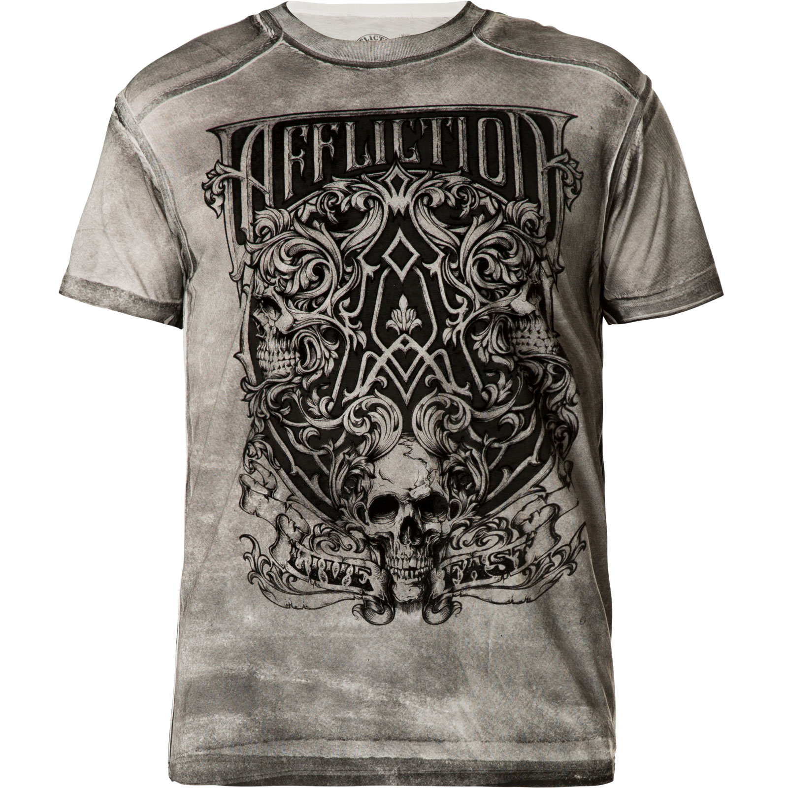 Affliction Framing Death T-Shirt Print with coat of arms, skulls and ...