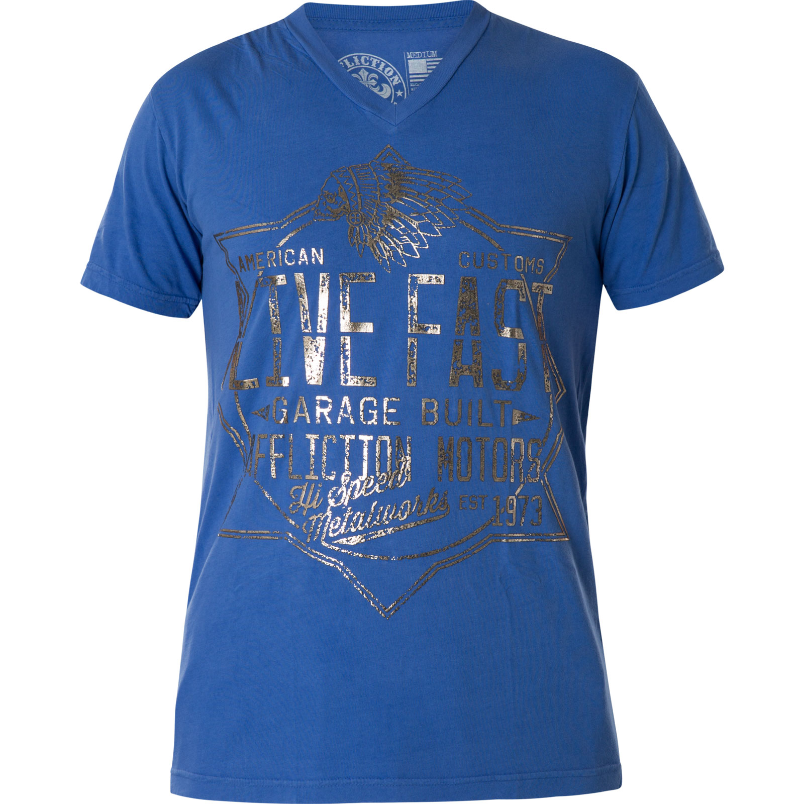 Affliction Speed Metalworks T Shirt With A Indian Head And Lettering