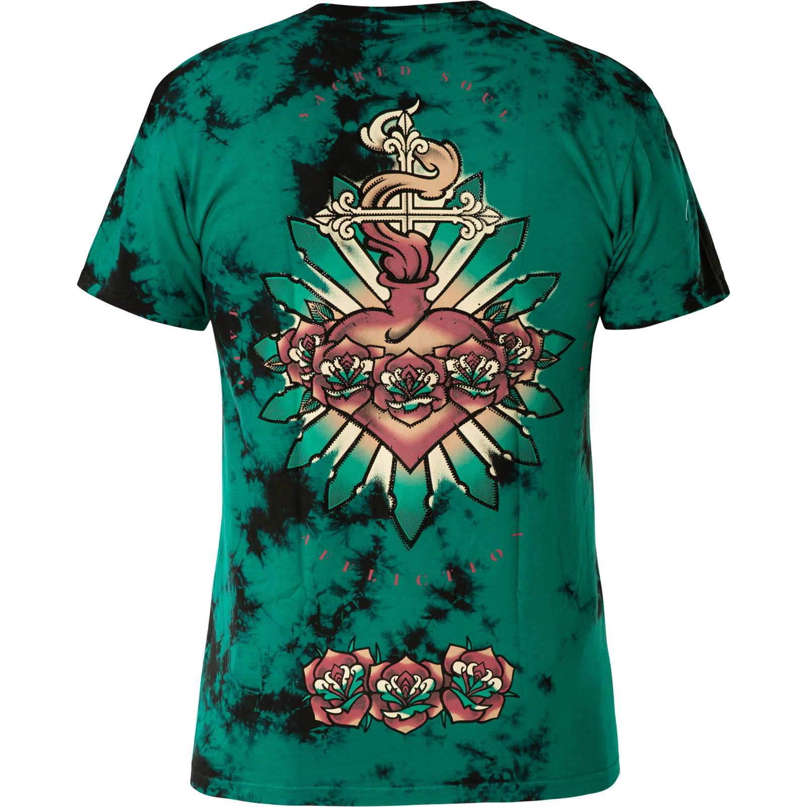 Affliction Hearts Afire T-Shirt Print featuring a heart and swords, flowers