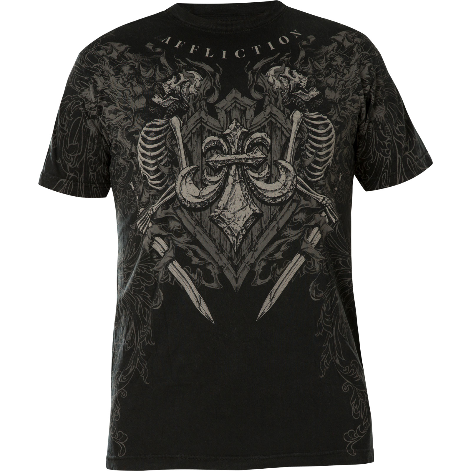 Affliction Upsurge Rev. T-Shirt Print with feathers and skeleton