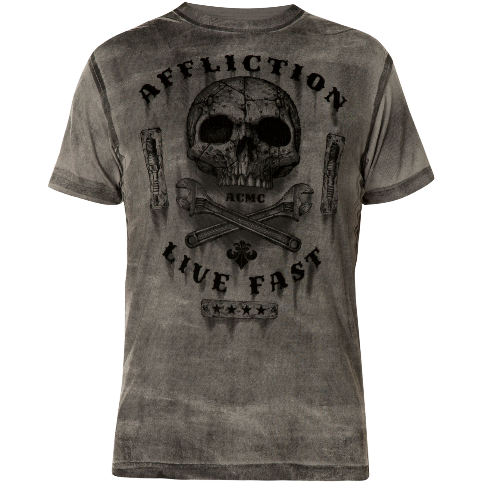 Affliction Garage Dusk TShirt in grey with a large skull