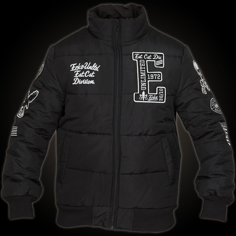 Ecko Unltd. Black Elite Puffer Jacket. Black padded Winter Jacket with ...