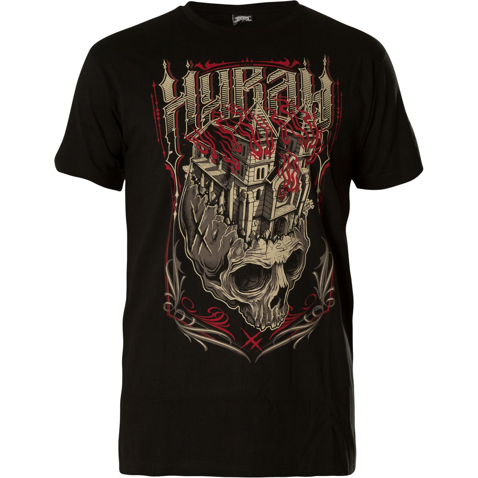 Hyraw T-Shirt Black Church in black Print of a burning church