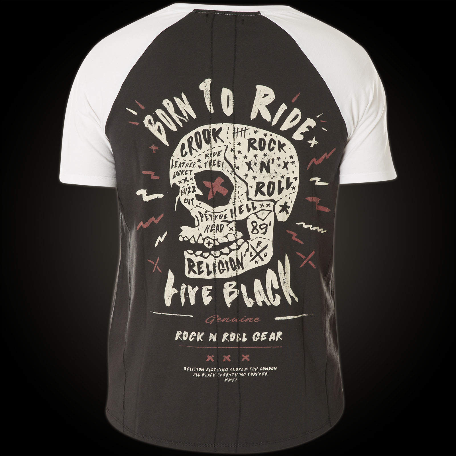  Religion  Born  To Ride Raglan MBBDF49 featuring skulls