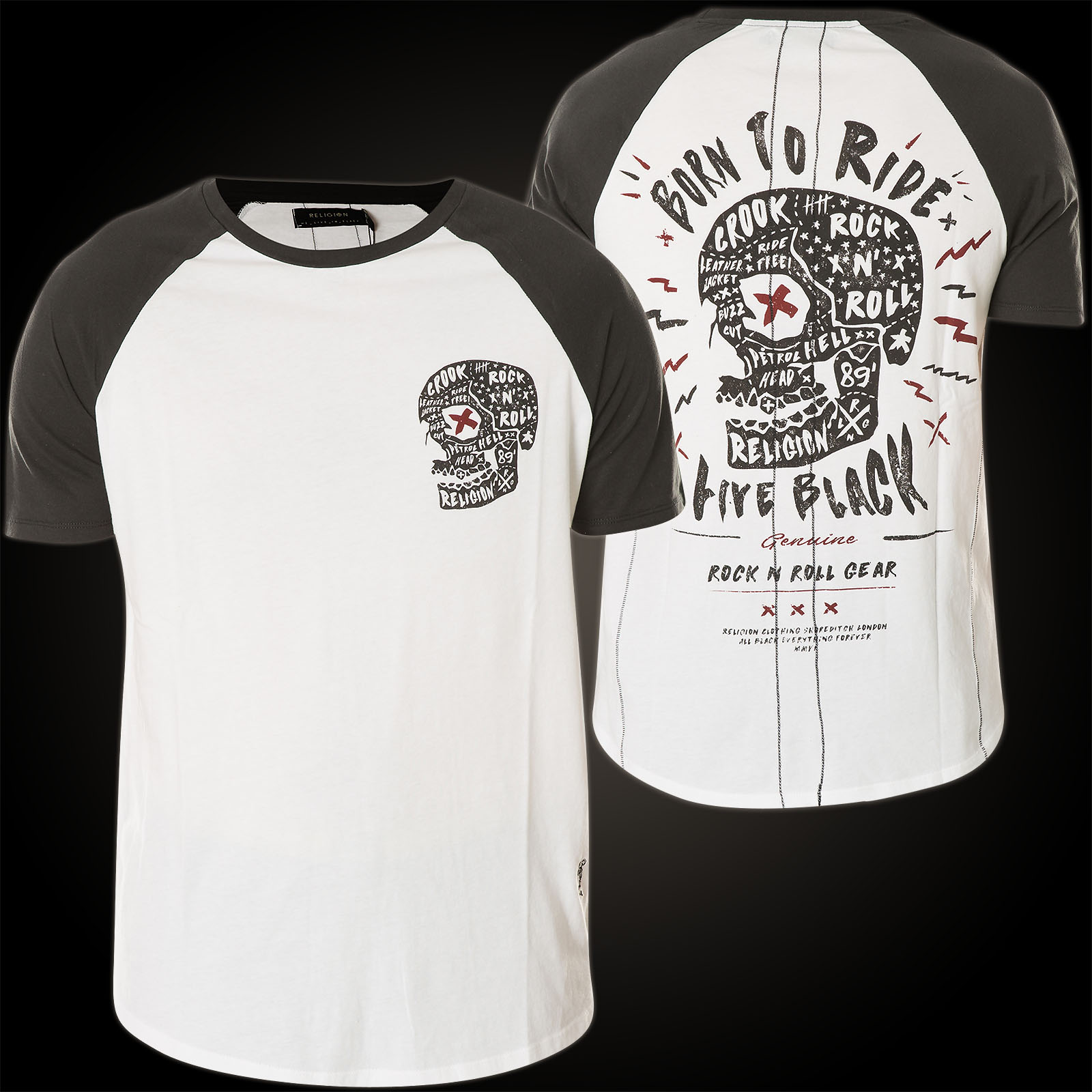  Religion  Born  To Ride Raglan MBBDF49 featuring skulls