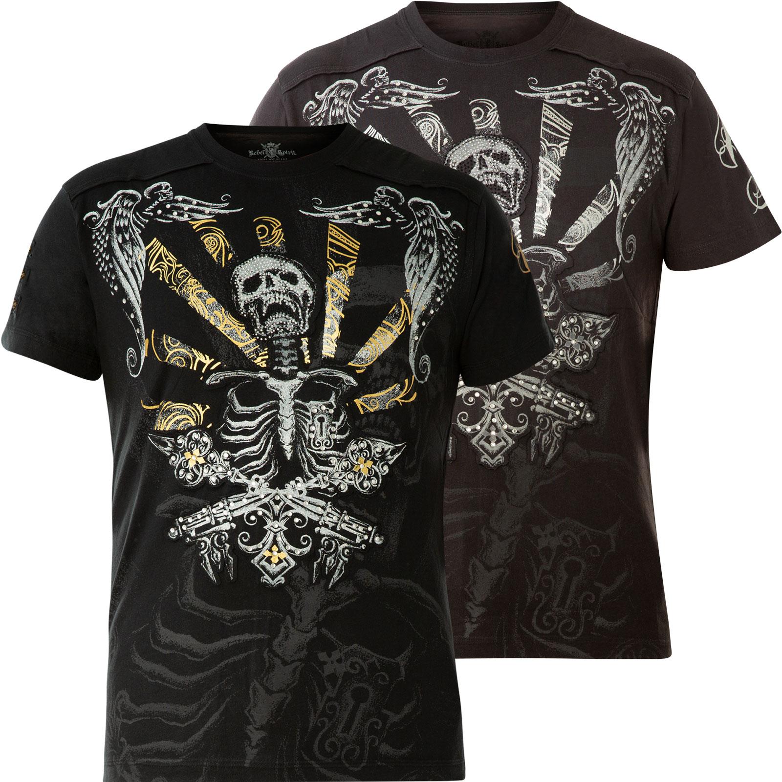 Rebel Spirit T-Shirt SSK111148 in black with elaborate print designs ...