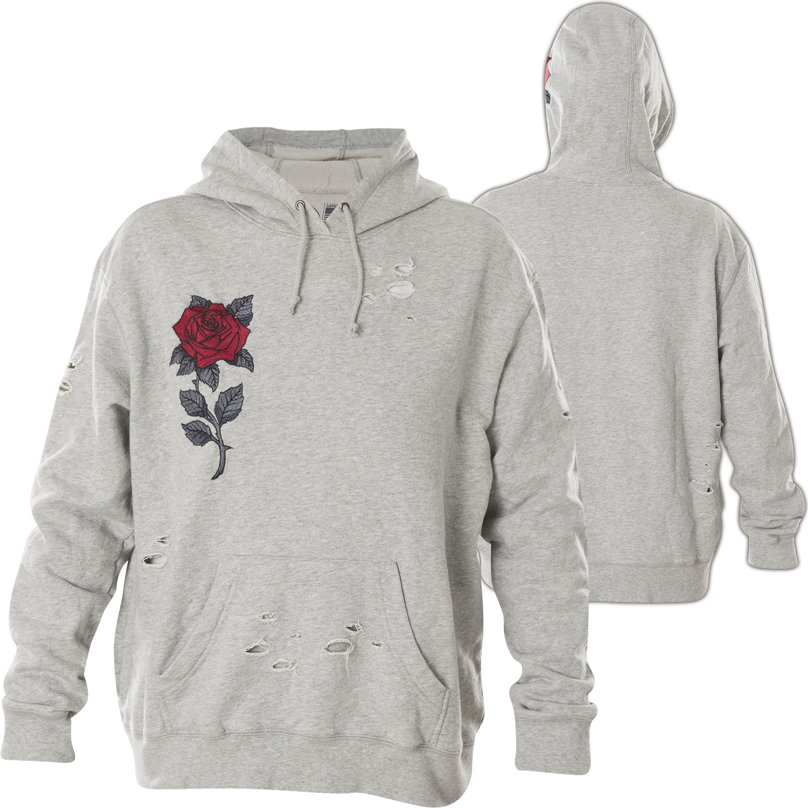 white hoodie with red roses