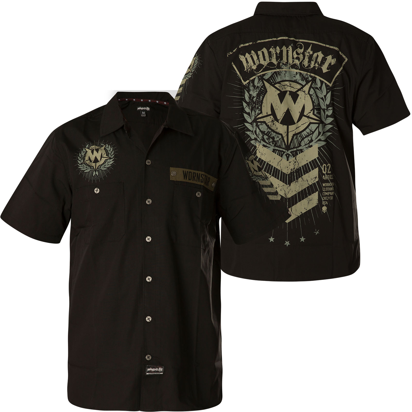 Wornstar Button Down sleeveless Work Shirt SGT in black print and lettering