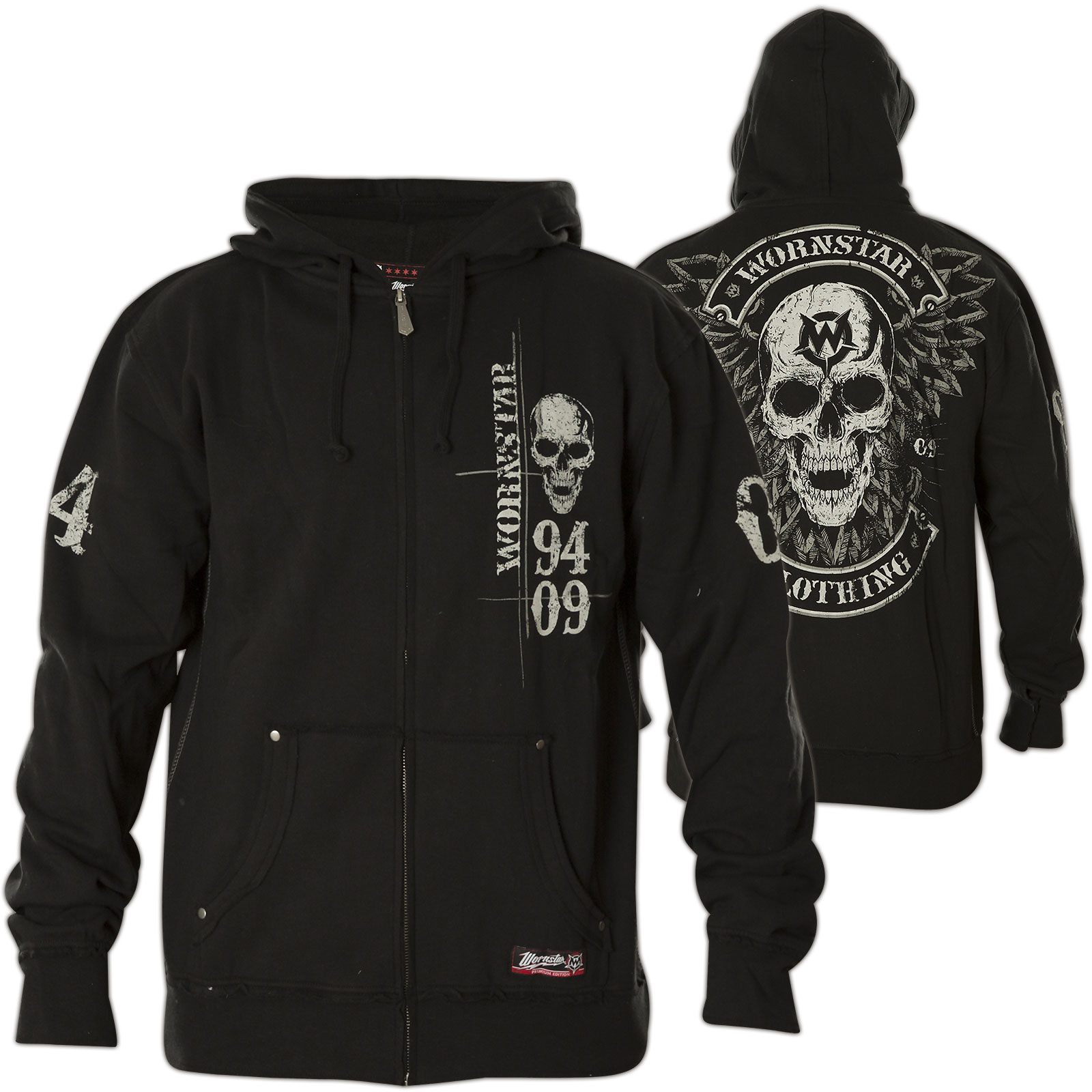 Wornstar Vengeance Premium Zip Hoody in black with large print designs