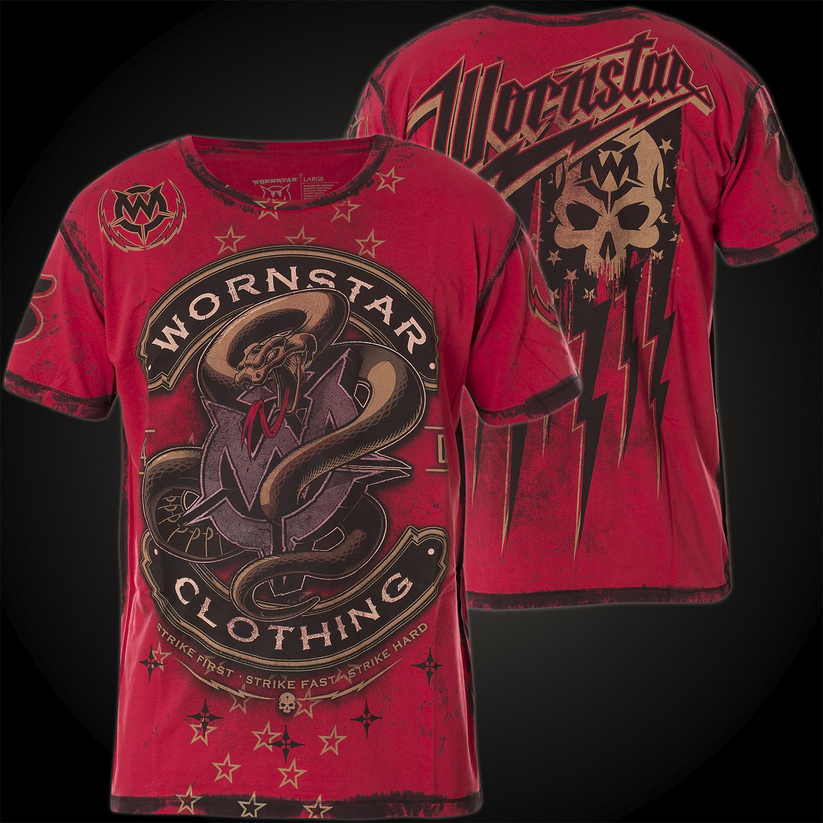 Wornstar T-Shirt Strike First in red with mineral washing.