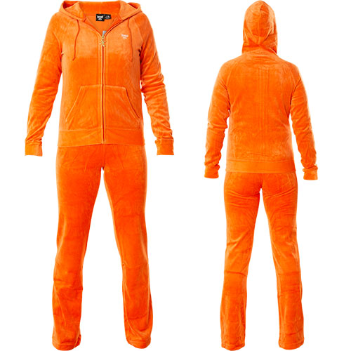 orange velour tracksuit