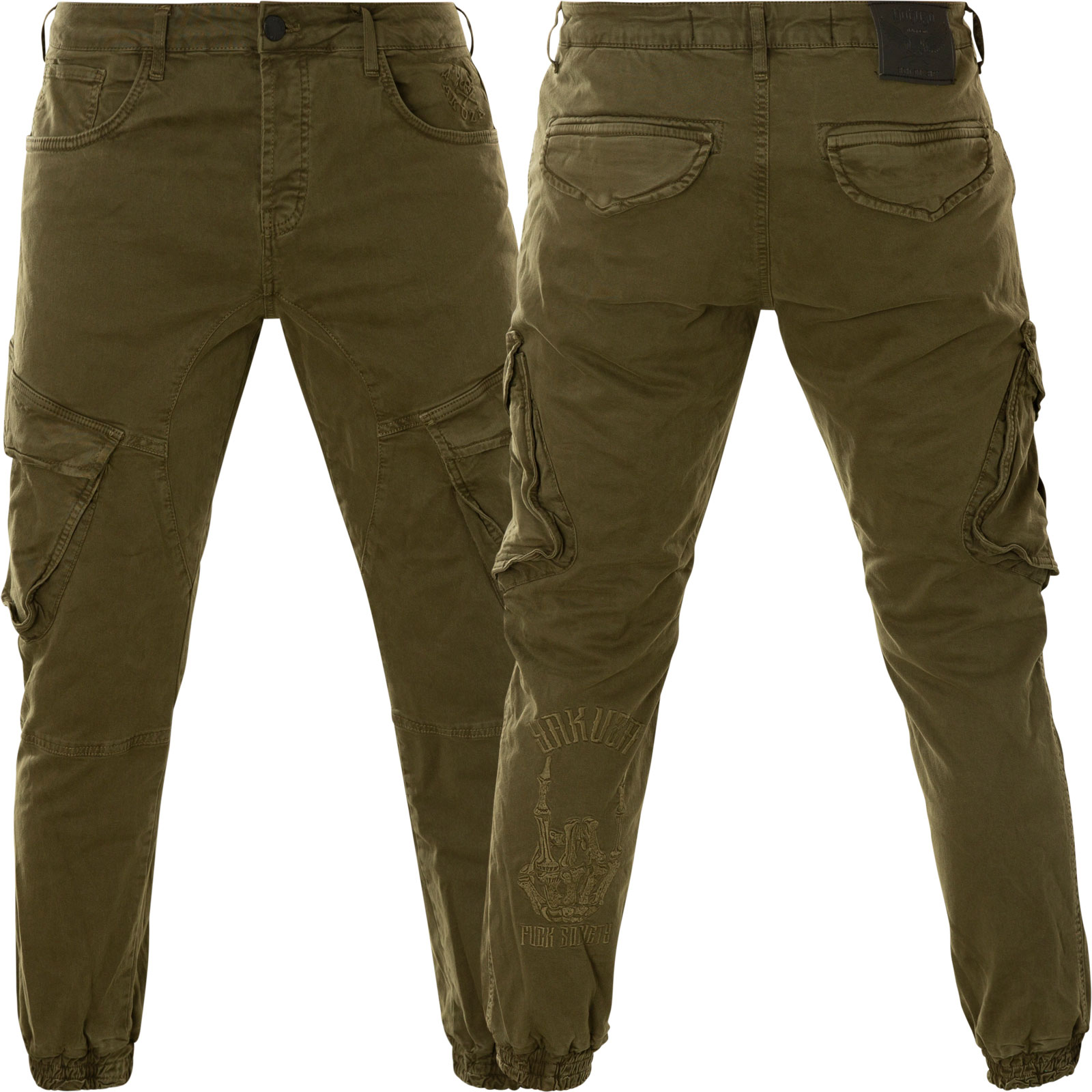 Yakuza Totem Grip Cargo Pants CPB-20078 in olive with embroidery